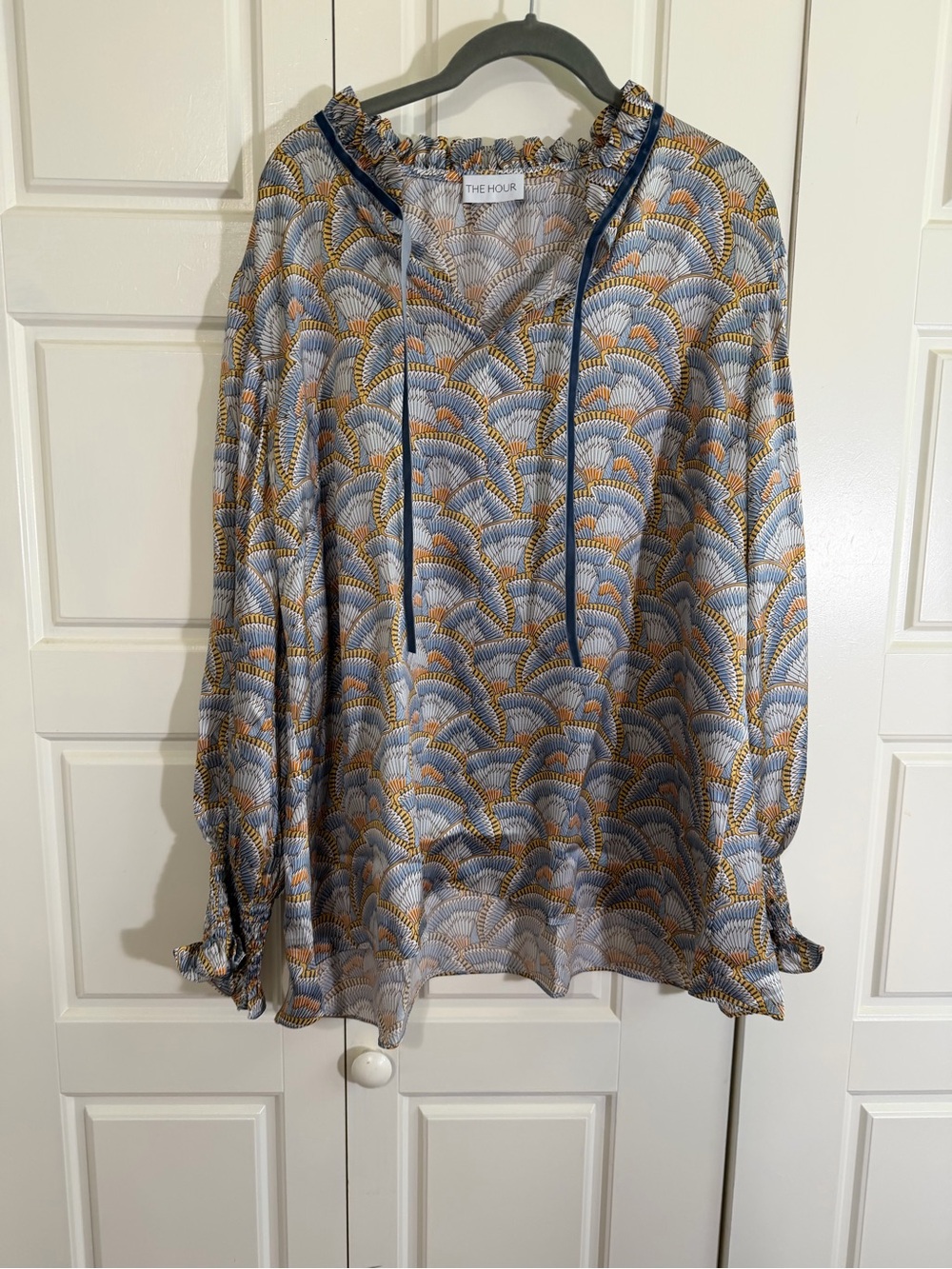 Liberty of London Blue and Gold Fan-Print Peasant Top